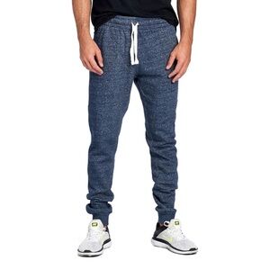 Men's Joggers Sweatpants Basic Fleece Marled Pants Elastic Waist Navy Blue XL